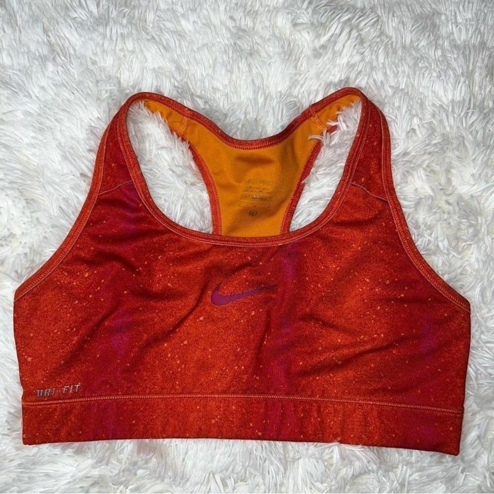 Women's Nike Sports Bra Orange/Pink/Red Speckled Swoosh Dri Fit Size Medium
